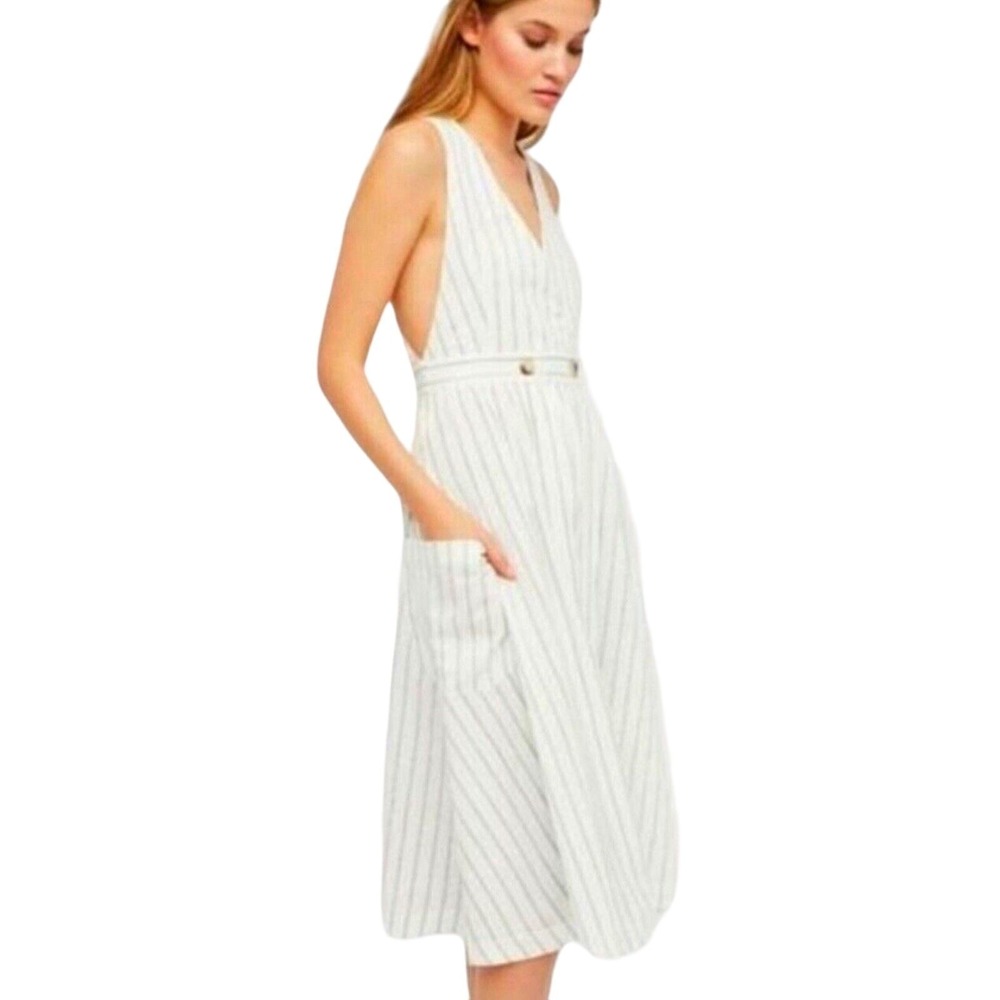 Free People‎ Diana Wrap Midi Dress Stripe Button Pockets V Neck Sleeveless Small